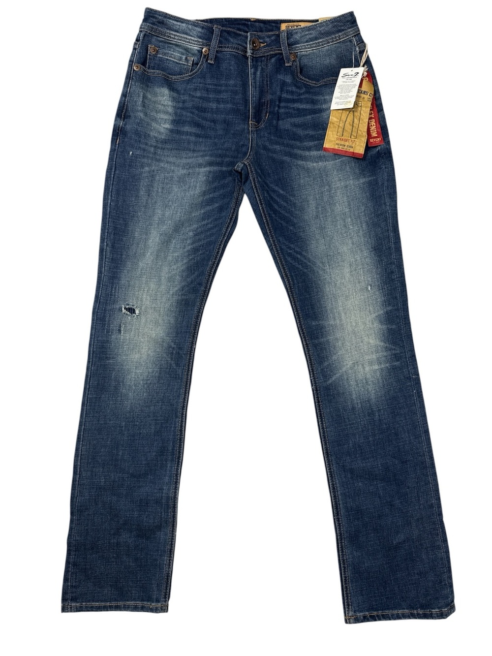 Mens Seven 7 Jeans Slim Straight NWT dark Wash Distressed Sz 32X32